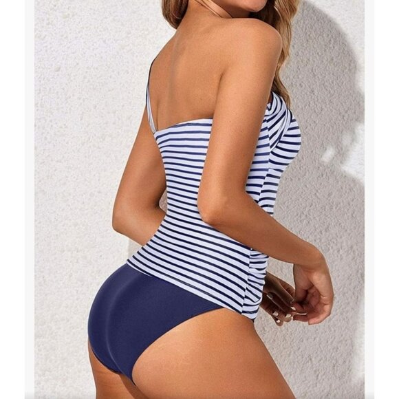 Tempt Me Womens Two Piece Tankini Swimsuit Plus Size 22W One Shoulder Beach Pool - Picture 11 of 11